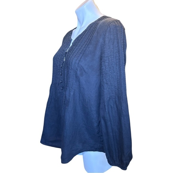 Vineyard Vines Linen Pintuck Tunic Pleated Black Shirt Long Sleeve Size L - Picture 5 of 10